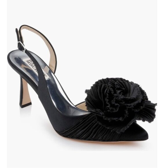 Badgley Mischka Shoes - Badgley Mischka Blaire Pleated Satin Slingback Heels with Floral Detail Black 10
